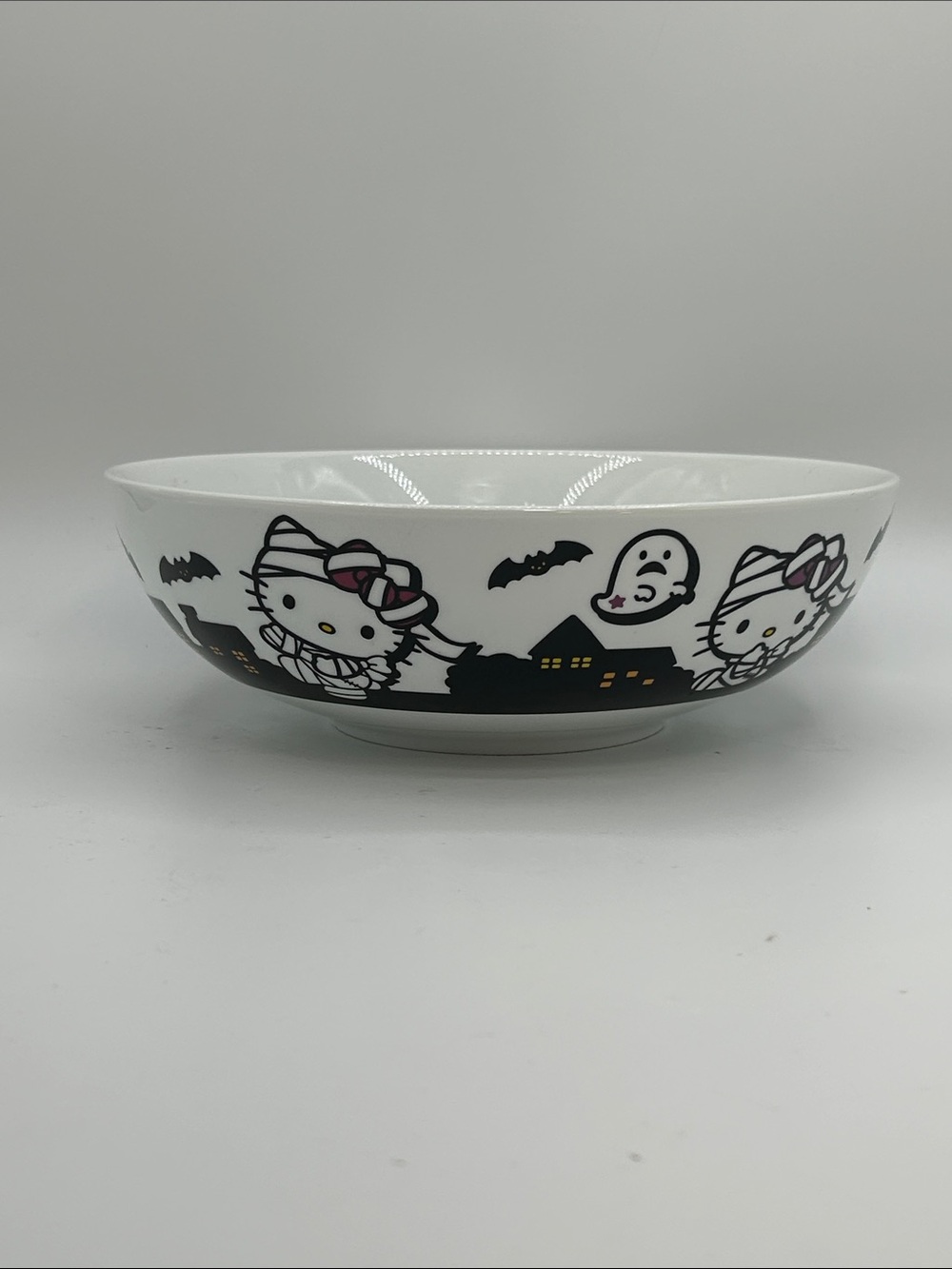 Hello Kitty Black and White Halloween Ceramic Bowl with Pink Accents
